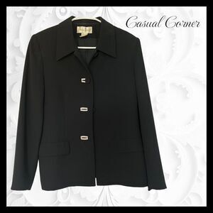 Casual Corner Women's Sz. 8 Three Button Bal Collar Black Blazer Jacket, Lined
